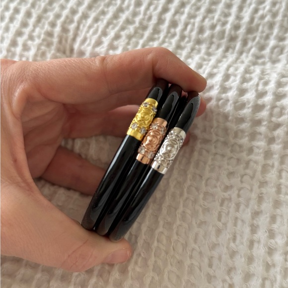 BudhaGirl black Three Kings Bracelet Set with Gold, Silver, and Rose Accents - Picture 2 of 2